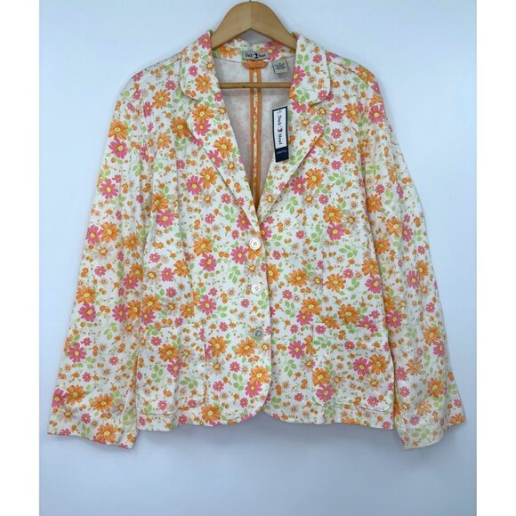 Duck Head Jackets & Blazers - Duck Head Women's Floral Canvas Cotton Casual Blazer White Orange Pink 18 NEW